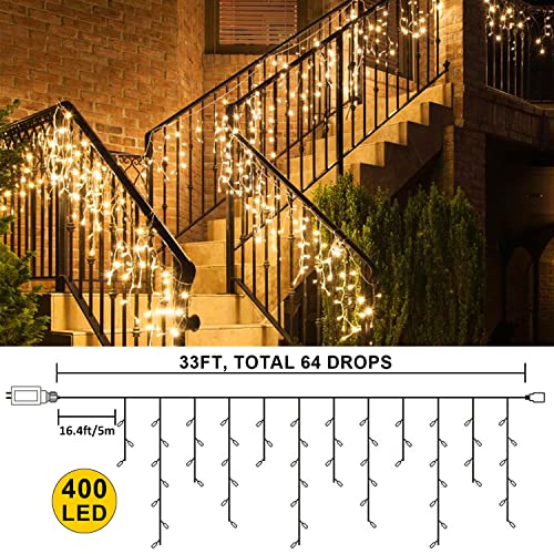 33FT 400 LED Icicle Christmas Lights 64 Drops w/ Remote