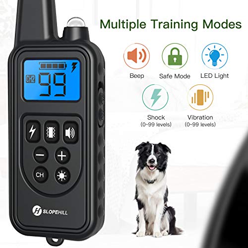 Dog Training Collar w/ 2600Ft Remote, Electronic  w/ Beep, Vibration, Shock, Light & Keypad Lock Mode