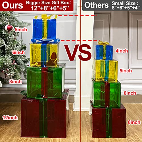 [ Bigger Size 12"-8"-6"-5" ] 4 Pcs 70 LED Lighted Gift Boxes Christmas Decorations