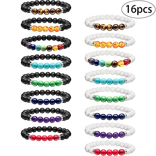 Limited time Holiday Bundle! 16 Pieces Lava Rock Stone Bracelet Chakras Oil Diffuser Bracelet for Women Man