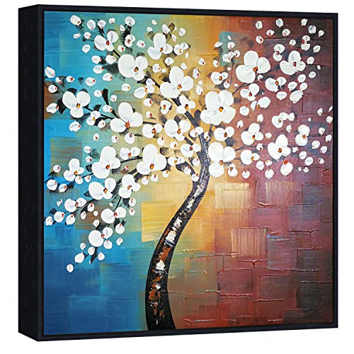 Modern Abstract White Flowers Oil Paintings on Canvas Wall Art 100% Hand Painted