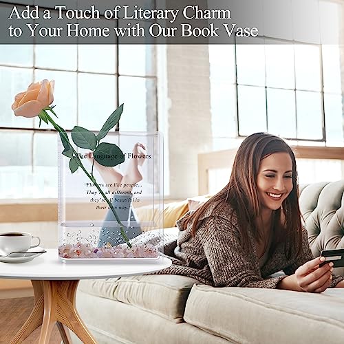 Book Vase for Flowers Home Décor,Artistic and Cultural Flavor Decorative Acrylic Clear Vase