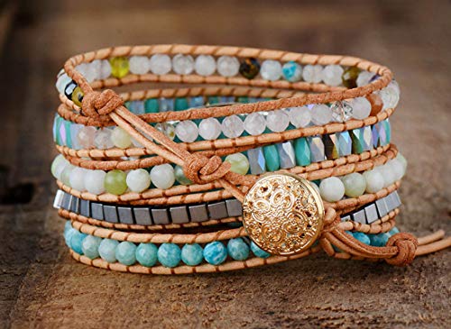 Handmade Boho Natural Stone Wrap Bracelets Turquoises Crystal Beads Bracelet Jewelry