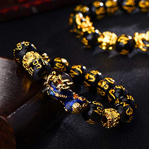 2 Pieces 12 mm Feng Shui Bead Bracelet with Hand Carved Black Amulet