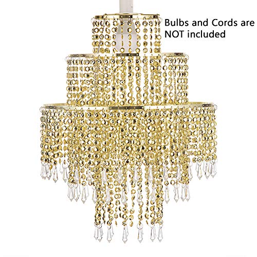 3 Tier Acrylic Chandelier Shade, Ceiling Light w/ Crystal Beads 12.6 inches Diameter