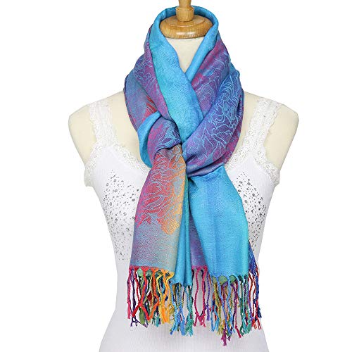 Colorful flowers Jacquard cotton pashmina Women Wrap Shawl tassels Scarves