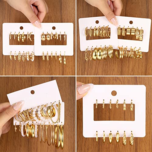 42 Pairs Gold Hoop Earrings Set for Women, Fashion Chunky Pearl Earrings Multipack Twisted Statement Earring