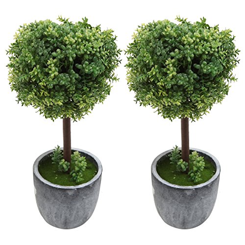 Set of 2 Artificial Boxwood Topiary Trees, Fake Plants Decor - 12 Inch