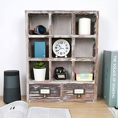 Wall-Mounted Wood Shadow Box Shelf w/ 2 Pull Out Drawers