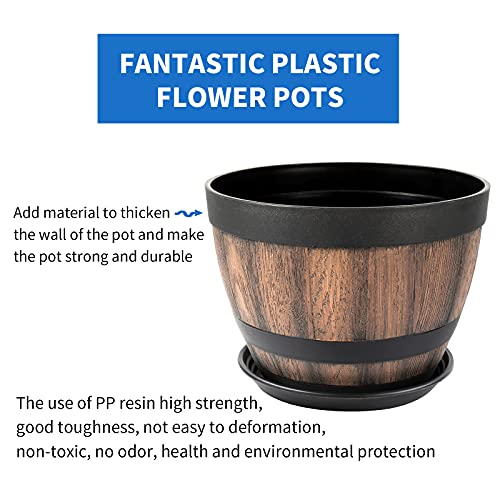 9 Inch Plant Pots w/ Drainage Holes & Saucer,2 Pack Brown