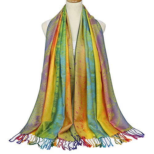 Colorful flowers Jacquard cotton pashmina Women Wrap Shawl tassels Scarves