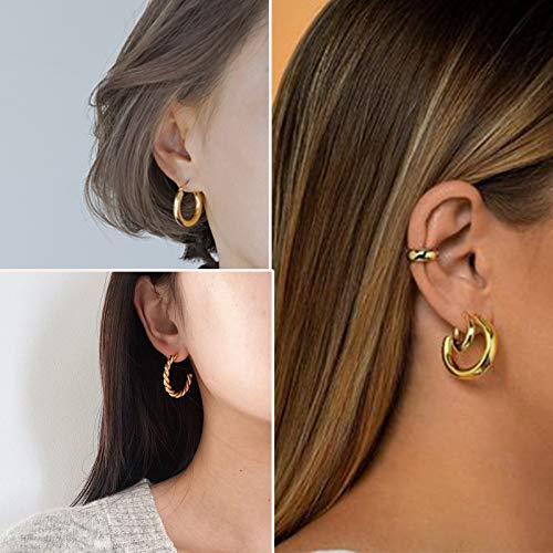 6 Pairs Gold Chunky Hoop Earrings Set for Women Hypoallergenic