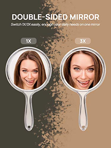 Double-Sided Handheld Mirror 1X/3X Magnifying Mirror, Set of 2