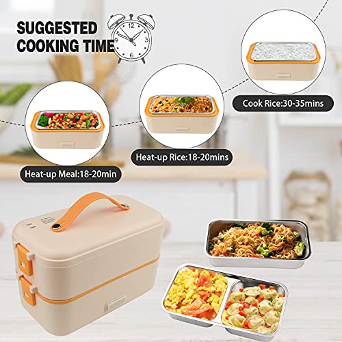 Self Cooking Electric Lunch Box, Mini Rice Cooker, 2 Layers Steamer, 800ML/110V (ONLY THE WALL PLUG)