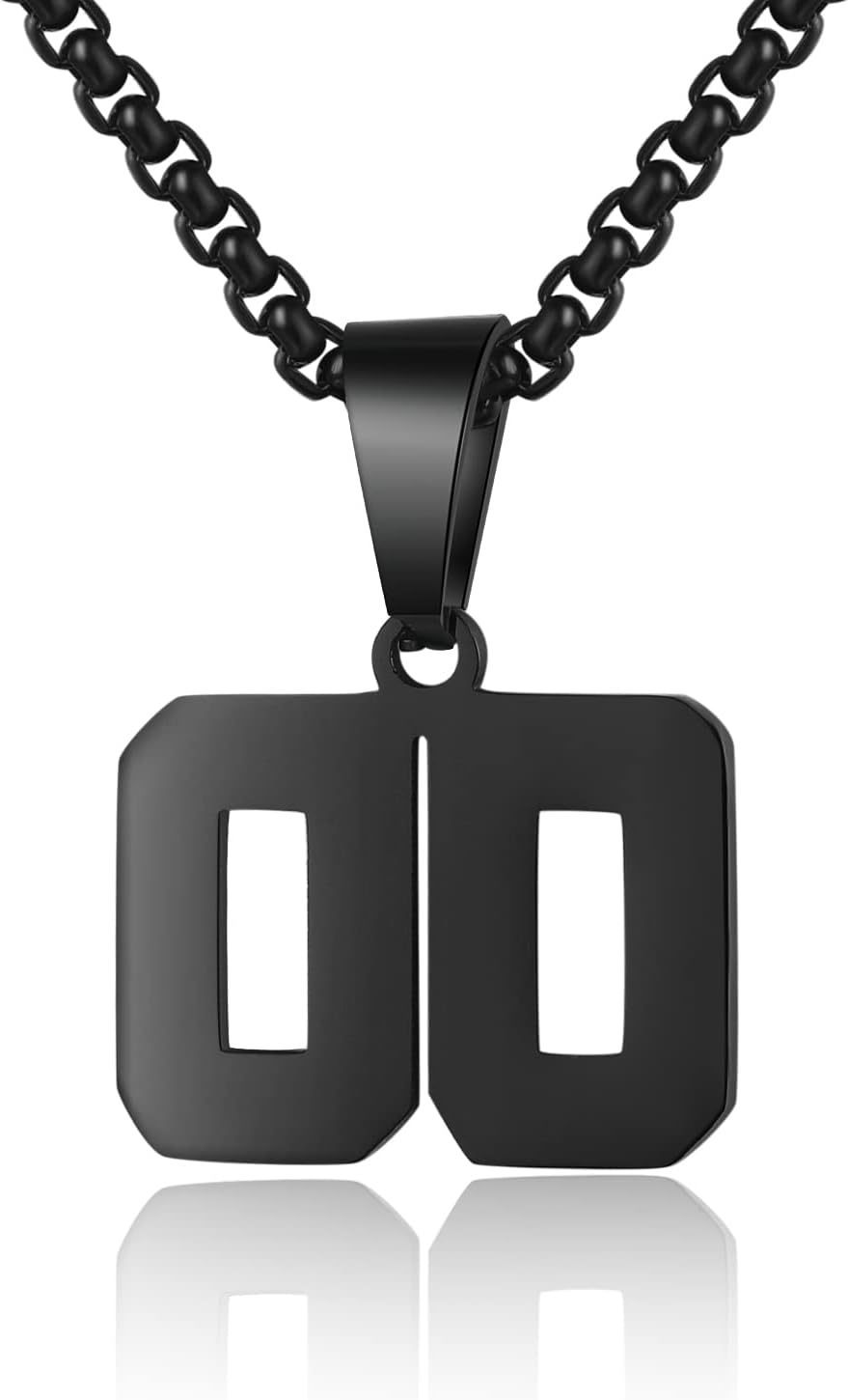 Number Necklace for Boy Black Athletes Number Stainless Steel