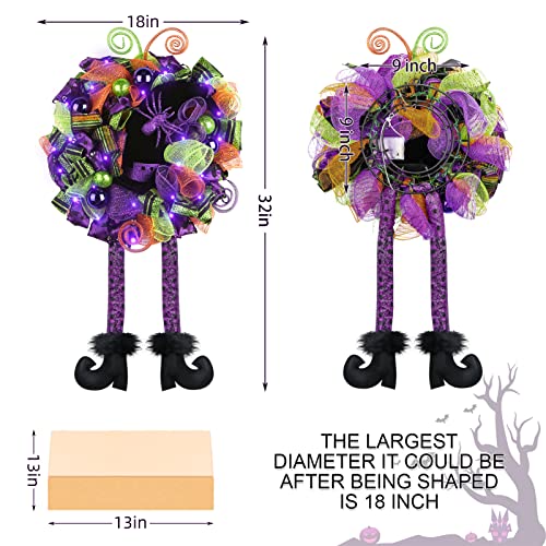 18 by 32 Inch Prelit Wreath Witch Halloween Decoration