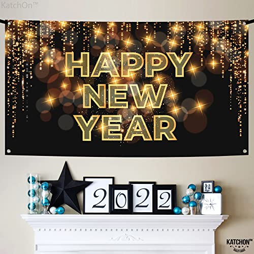 Xtra Large Happy New Year Banner - Black, 72 x 44 Inch | 2022 New Year Photo Backdrop