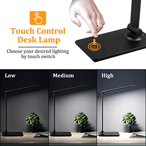 LED Desk Lamp, Touch Desk Lamps with 3 Levels Brightness, Dimmable Office Reading Lamp with Adjustable