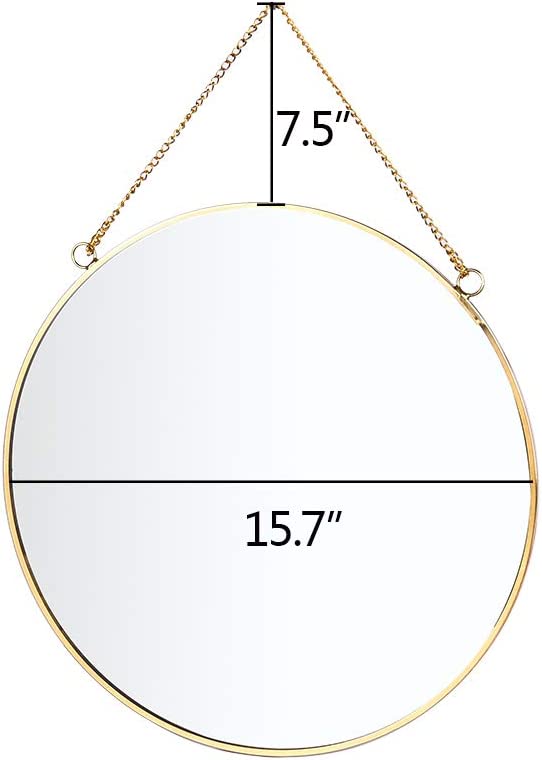 15.7" Hanging Wall Circle Mirror Decor Gold Geometric Mirror w/ Chain