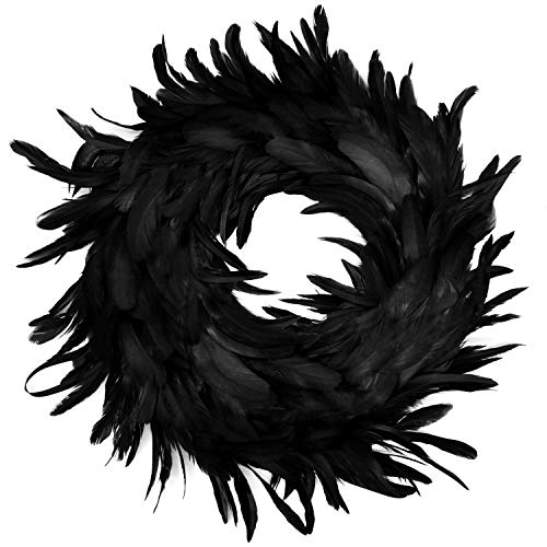 Natural Feathers Wreath 13.75" in Black for Halloween Decoration