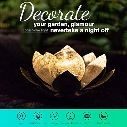 Lotus Solar Light  Garden Decor ,Waterproof LED Crackle Globe Glass Flower Light