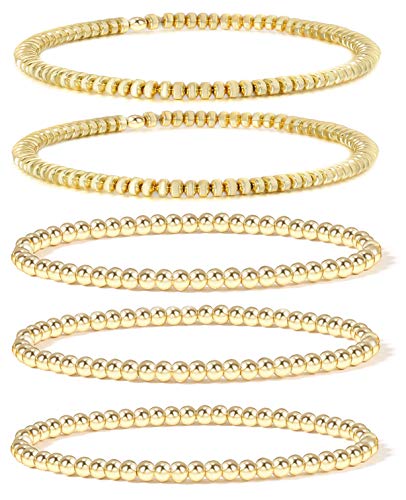 14K Gold Plated Beaded Bracelets for Women -Stretchable & Adjustable