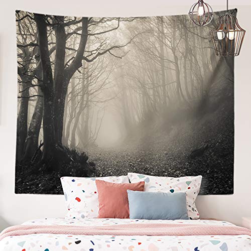 Horror Haunted Forest Tapestry Thick Mysterious Fog Gothic