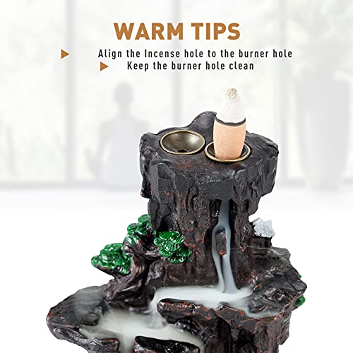 Dual Sided Mountain Waterfall Incense Burner w/ 120 Incense Cones+30 Incense Sticks