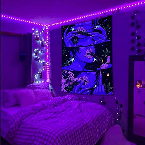 Cool Blacklight Uv Playboy Wall Tapestry for Trippy Bedroom Accessories (Purple, 36"x48")