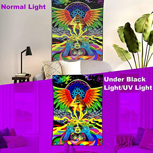 All-seeing eye fluorescent tapestry, omniscient eye, aurora color timberwolf blacklight tapestry,