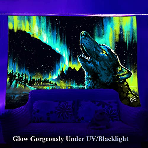 All-seeing eye fluorescent tapestry, omniscient eye, aurora color timberwolf blacklight tapestry,