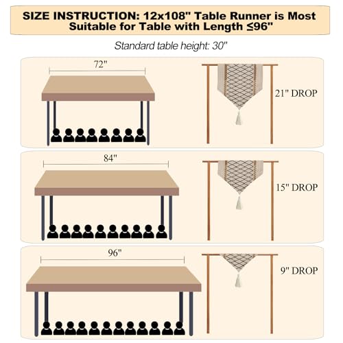 Table Runner, Boho Style with Tassels, Cotton & Linen, Farmhouse Home Decor for Living Room Dresser Scarfs