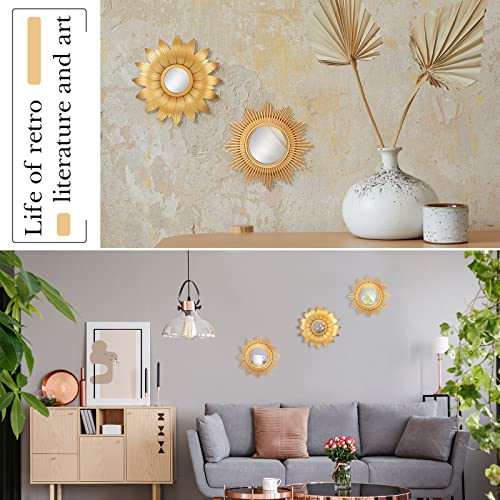 4 Pieces Big Gold Sunburst Wall Mirror for Wall Decoration