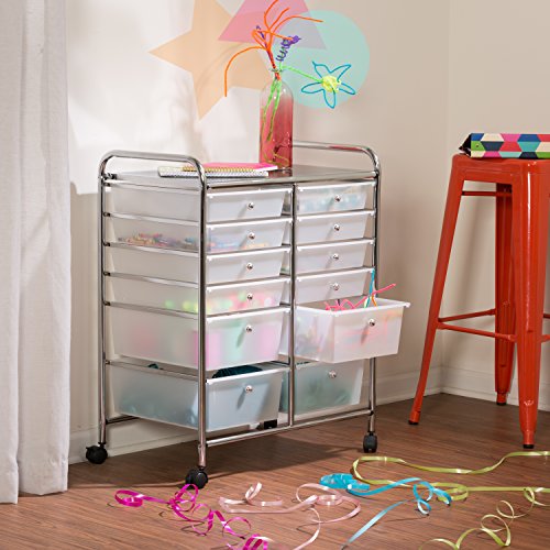 Rolling Storage Cart & Organizer w/ 12 Plastic Drawers