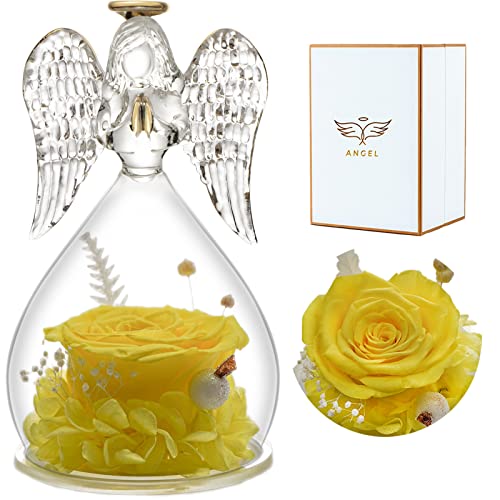 Preserved Real Rose Glass Angel Figurine Gifts for Mothers Day