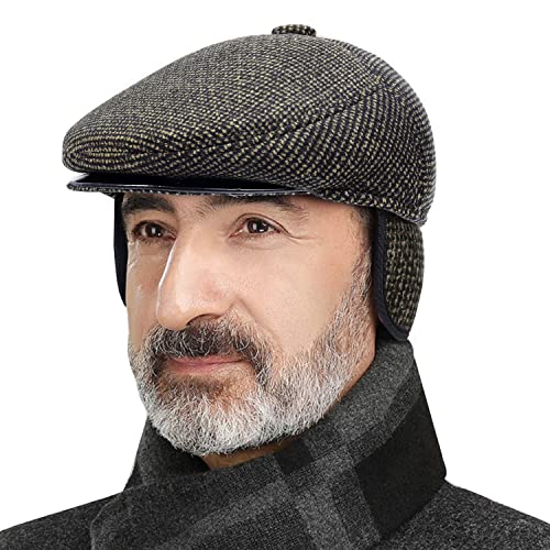 Thick Warm  Woolen Beret for Men Solid Color Fold-Down Ear Protection Irish Duckbill Caps