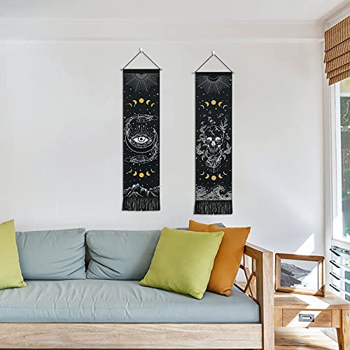 Skull Tapestry Moon Phase Tapestry Stars Starry  Black Skeleton Tapestry Butterflies Tapestry