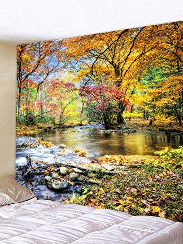 Nature Fall Forest Waterfall Tree Scenic Tapestry for Wall Decoration 80x71 Inches