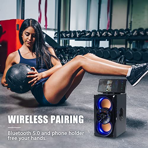 Portable Wireless Bluetooth Speakers w/ Lights, 2 Double Subwoofer Heavy Bass, 2 Loud Speaker