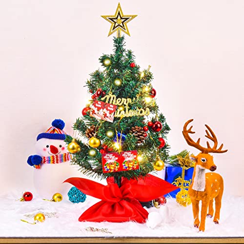 Mini Christmas Tree Set w/ Clear LED Lights Star Treetop & Ornaments