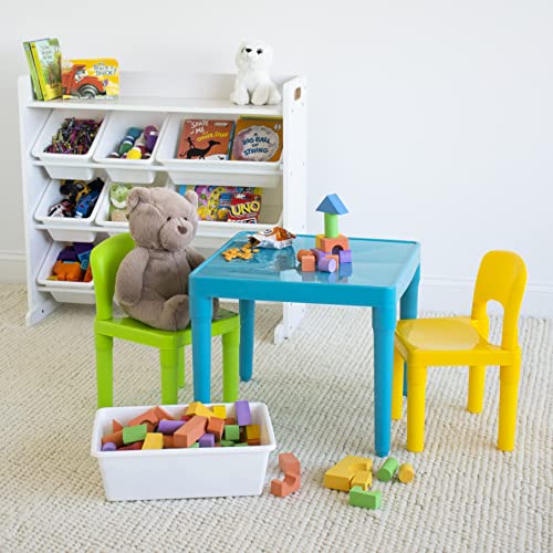 Aqua Table & Green/Yellow Kids Lightweight Plastic Table & 2 Chairs Set