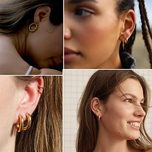 6 Pairs Gold Chunky Hoop Earrings Set for Women Hypoallergenic