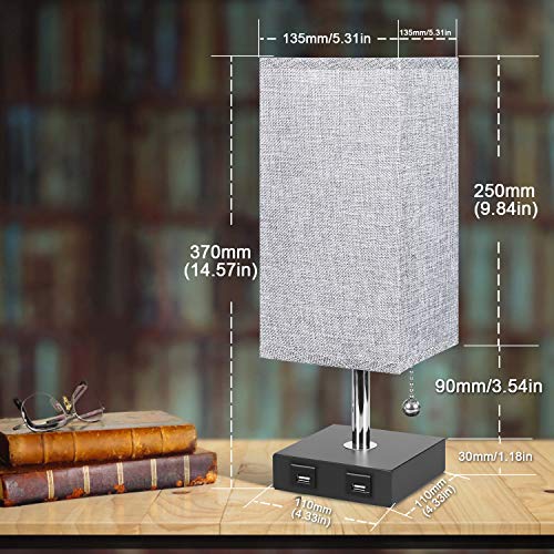 Bedside Table Lamps w/ Dual USB Charging Ports,(Pack of 2)