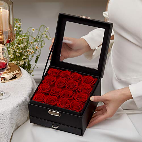 Preserved Real Rose in a Box Never Withered Roses That Last 365 Days (16 Red Roses)