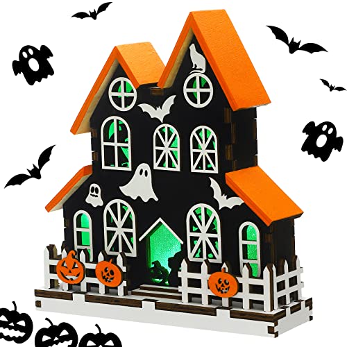 Wooden Lighted Ghost House Halloween Decoration