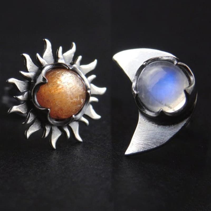 Retro Sun Moon Earrings Moonstone Asymmetric Boho style Earrings for Women Jewelry