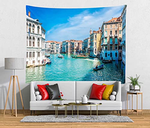 Venice Italy Tapestry Gondola Near Rialto Bridge on Grand Canal Street Venice Tapestry Wall Decoration