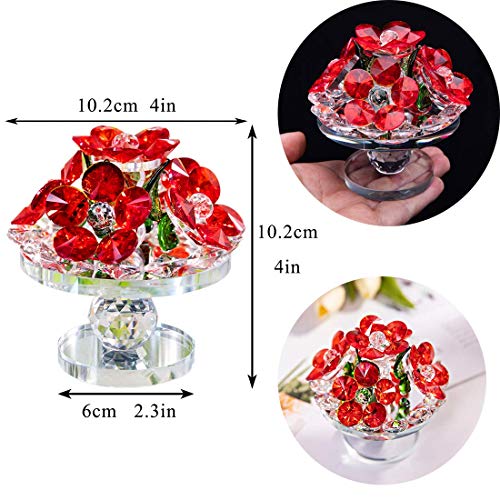 Handcrafted Red Crystal Flowers w/ Rotating Base Fengshui Home Decoration