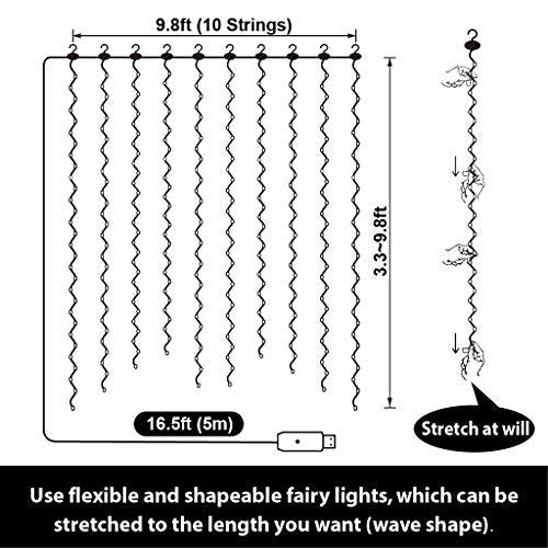 300 LED Fairy Curtain Lights with Remote 8 Modes Timer for Bedroom, 9.8x9.8Ft USB Plug in Adapter