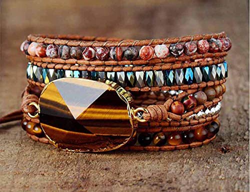 Handmade Boho Natural Stone Wrap Bracelets Turquoises Crystal Beads Bracelet Jewelry